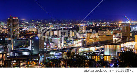 City night view (close-up around Kumamoto station) "Panorama night view of Kumamoto city from Hanaokayama observatory" 91198073