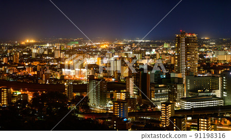 City night view (around Kumamoto station) "Panorama night view of Kumamoto city from Hanaokayama observatory" 91198316