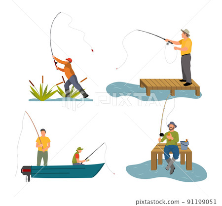 Fishery Rod in Men Hand Set Vector Illustration 91199051