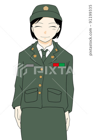 一位微笑的女性自衛隊軍官的插圖 91199335