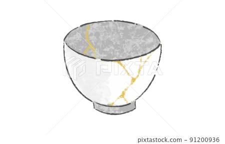 Illustration of a plate, a bowl, and a kintsugi with a main line Illustration of a plate, a bowl, and a kintsugi with a main line 91200936