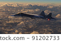 Fifth generation jet aircraft flies above the clouds 91202733
