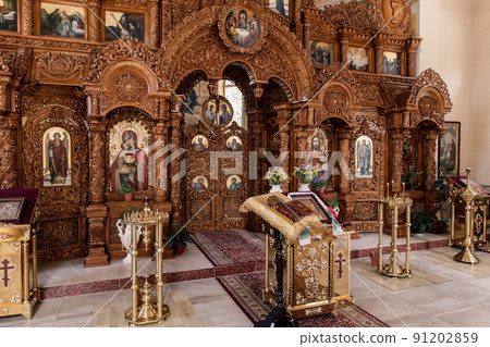 beautiful interior in the church made of decor and wood 91202859