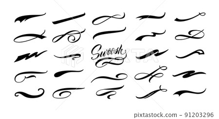 Calligraphic swoosh. Decoration swish symbols, retro underline swooshes tails and athletic typography text underlining vector set 91203296