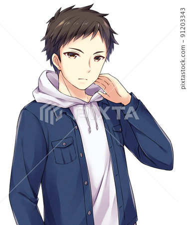 Anime-style male character true face Anime-style male character true face 91203343