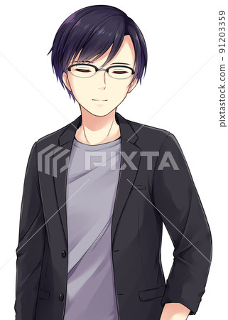 動漫風格的男性角色閉上眼睛 91203359