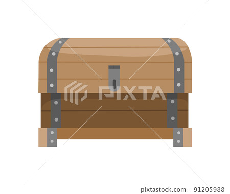 Chest box. Ancient treasure box or pirate closed wooden container. Vector cartoon icon coffer isolated on white background 91205988