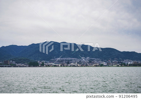 Scenery of Lake Biwa and the opposite bank 91206495