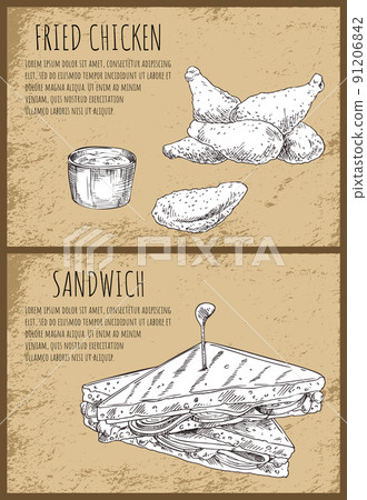 Fried Chicken and Sandwich Fast Food Graphic Art Fried Chicken and Sandwich Fast Food Graphic Art 91206842