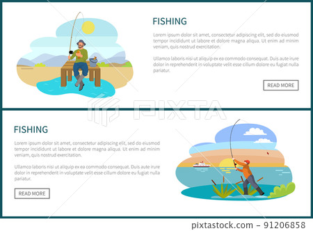 Fisherman with fishing rod and fish vector sketch Fisherman with fishing rod and fish vector sketch 91206858
