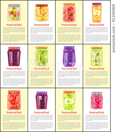 Preserved Fruit and Vegetables Set Vector Icon 91206969