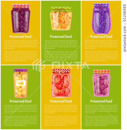 Preserved Fruit and Vegetables Set Vector Icon 91206989
