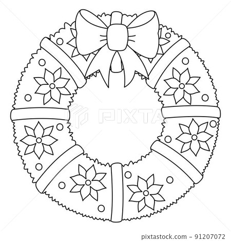 Christmas Wreath Isolated Coloring Page for Kids 91207072