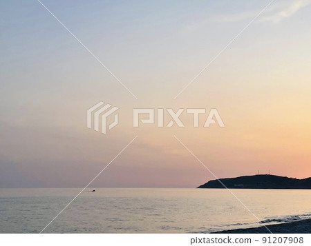 Scenic sunset over Ioninan sea in Vlore Albania . 91207908