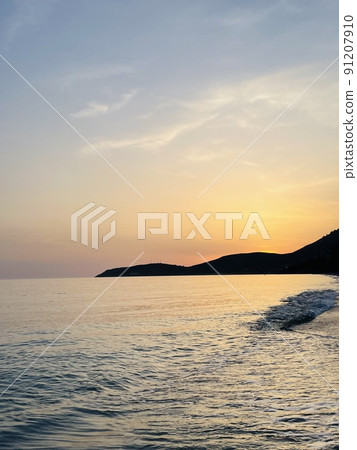 Scenic sunset over Ioninan sea in Vlore Albania . Scenic sunset over Ioninan sea in Vlore Albania . 91207910