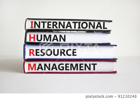 IHRM, international human resource management symbol. Words IHRM, international human resource management symbol on books on a beautiful white background. Business, IHRM concept. Copy space. 91210248