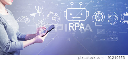 Robotic Process Automation theme with woman using a tablet 91210653