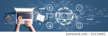 Telehealth theme with person using a laptop Telehealth theme with person using a laptop 91210695