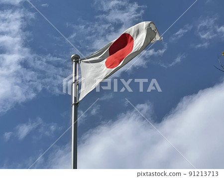 Japanese flag blown by the wind 91213713