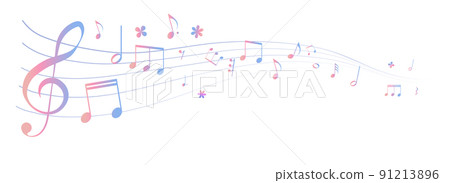 Musical score frame illustration inspired by spring and summer with a sense of perspective Staff notation Background illustration Musical notes, rests, musical symbols 91213896