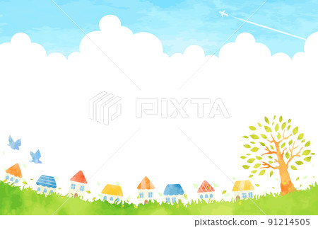 Simple hand-painted cityscape illustration 91214505