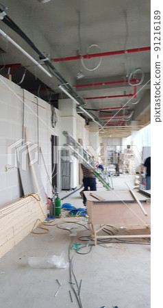 Construction site. Construction. Woodworking. Carpenter. Wood. Block 91216189