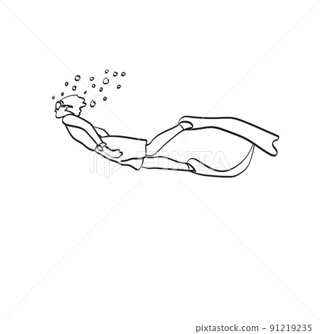 man diving with snorkel illustration vector hand drawn isolated on white background 91219235