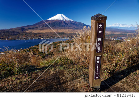 Mt. Fuji and Lake Yamanaka seen from Mt. Ohira in late autumn 91219415