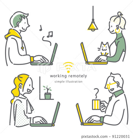 People who telework with a laptop computer Simple and stylish line drawing illustrations 91220031