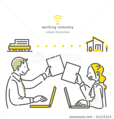 商務人士在線共享文檔 簡單時尚的線條畫插圖 91225224