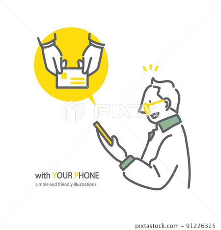 A young man who does simple procedures with a smartphone Simple and fashionable line drawing Irasu 91226325