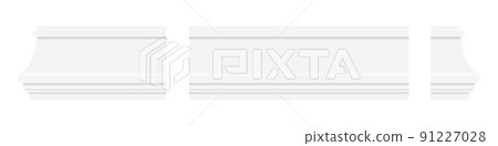 White baseboard moulding elements isolated on white background. 91227028