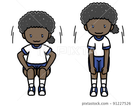 一個黑人女孩做彎曲和伸展運動的插圖 91227526