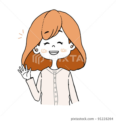 Illustration of a girl greeting with a smile 91228264