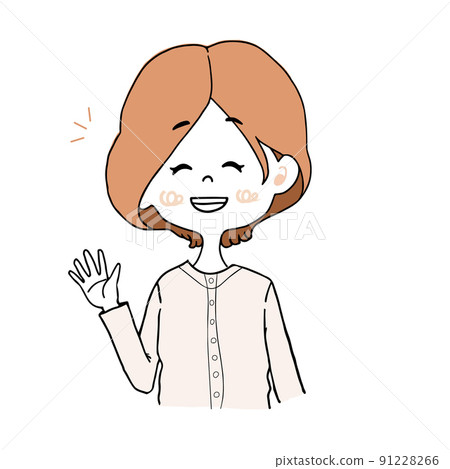 Illustration of a girl greeting with a smile 91228266