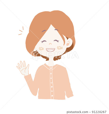 Illustration of a girl greeting with a smile 91228267