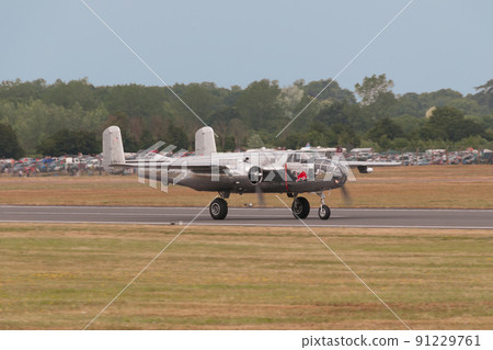 North American B-25J Mitchell bomber takeoff 91229761