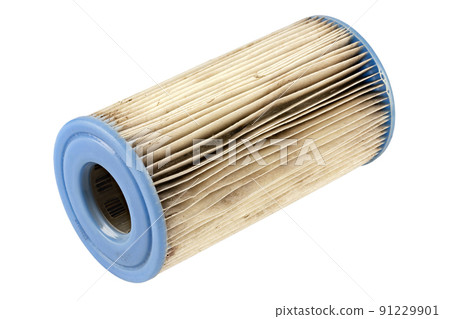Dirty filter for pump isolated on white background. Pool pump service. 91229901