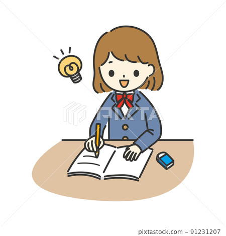 女學生學習中的勵志插畫 91231207