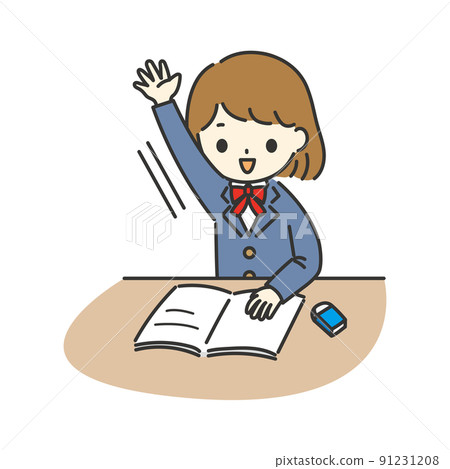一名女學生在課堂上舉手的插圖 一名女學生在課堂上舉手的插圖 91231208
