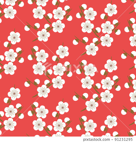 Seamless pattern of white plum branches on a... - Stock Illustration ...