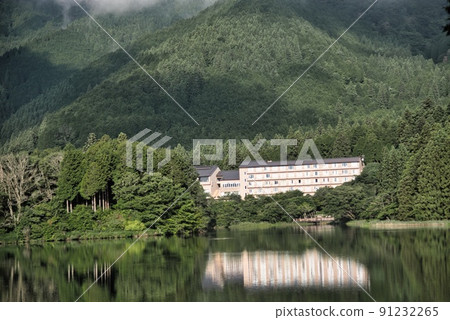 Mt. Fuji Kyukamura Building over Lake Fuji 91232265