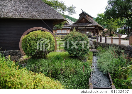 Mt. Fuji Oshino Hachikai waterway, round frame and wood Mt. Fuji Oshino Hachikai waterway, round frame and wood 91232407
