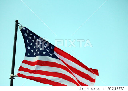 USA flag streaming in wind 91232781