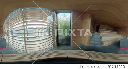 Luxurious Sauna interier with a glass wall photo in 360 degrees 91233623