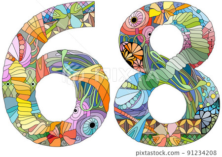 68 number vintage font. Engraving design. Vector illustration. 91234208