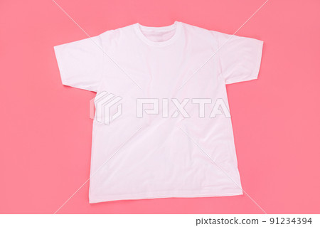 Blank white t-shirt with space for print on pink background Blank white t-shirt with space for print on pink background 91234394