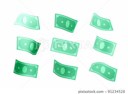 Set of falling dollar bills in different views Set of falling dollar bills in different views 91234528