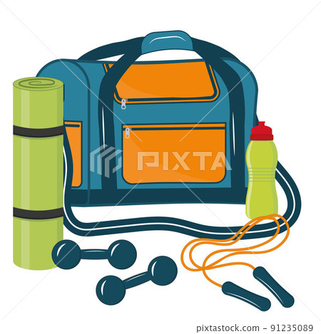 Composition Sports bag with fitness items, color isolated vector illustration Composition Sports bag with fitness items, color isolated vector illustration 91235089