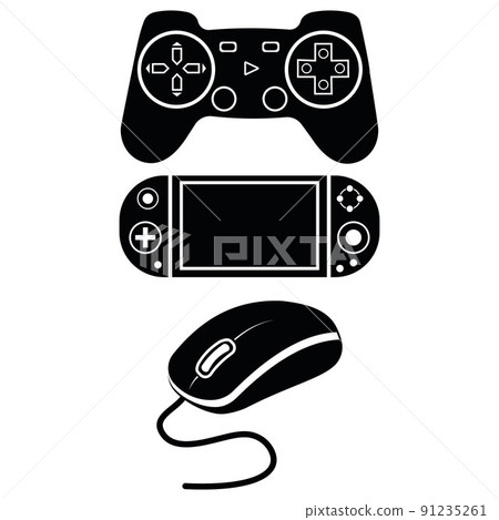 game controller joystick and computer mouse, isolated vector illustration icon stencil game controller joystick and computer mouse, isolated vector illustration icon stencil 91235261